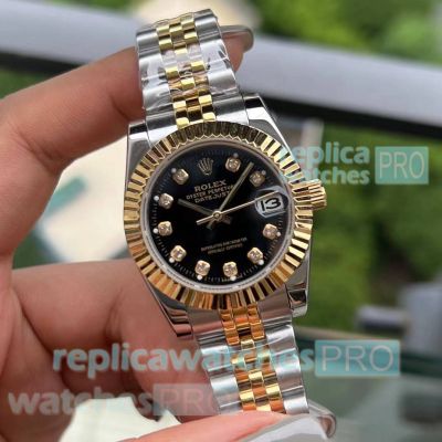 Replica Rolex Datejust 31mm 2-Tone Black Diamond Dial Watches